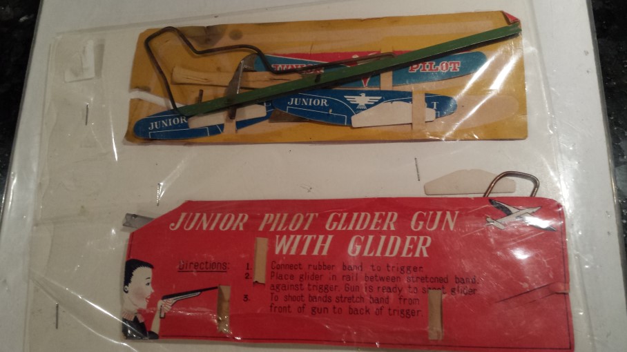 Vintage Junior Pilot Glider Gun with Glider Balsa Wood Airplane 1950'S